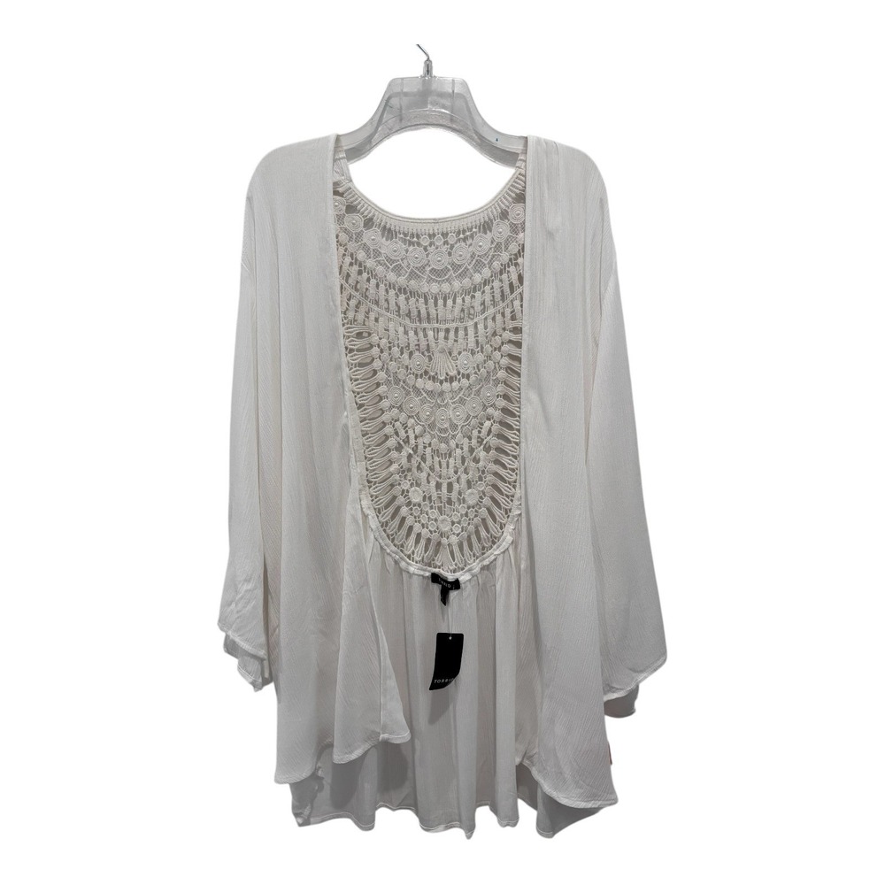 Torrid‎ Gauze Kimono Crochet Inset Cloud Dancer White 2X Boho Beach Cover Up